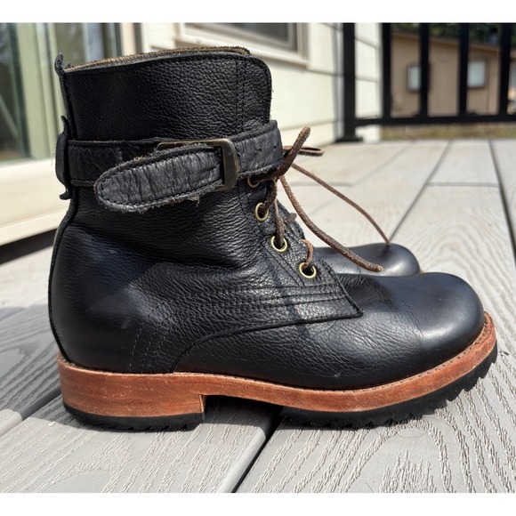 Jim Barnier Women's Size 7 Black Leather Ankle Boots Lace Up Combat Style - Picture 1 of 10
